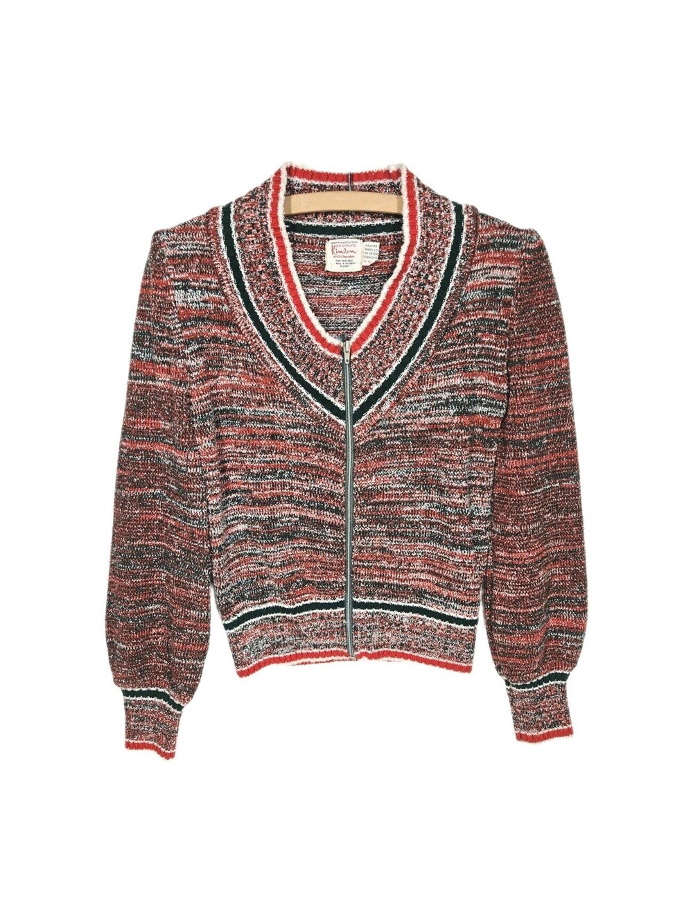 Vintage 1970s Space Dye Zip Sweater V Neck Cardigan Womens Small Kimlon Acrylic